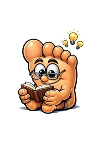 Cartoon foot reading a book about foot health
