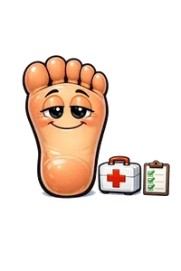Happy cartoon foot receiving preventive diabetic care